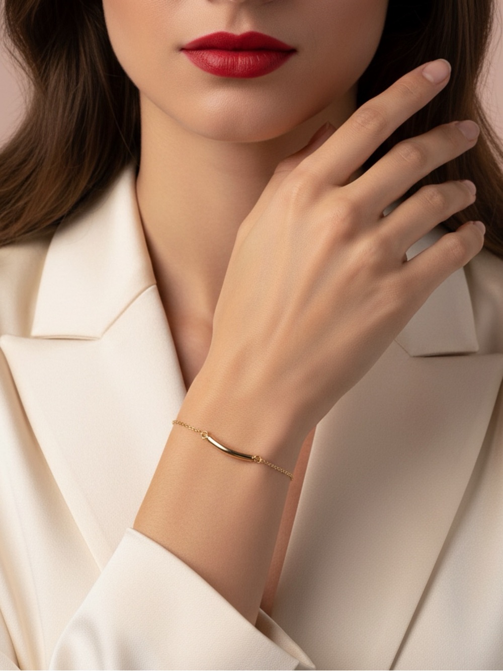 Gold Small Curved Bar Bracelet - Elegant Women's Jewelry